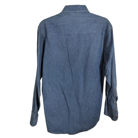 3193)Vintage Express Mark Dental Tool Long Sleeve Button Down Denim Top Sz Small - Picture 2 of 6
